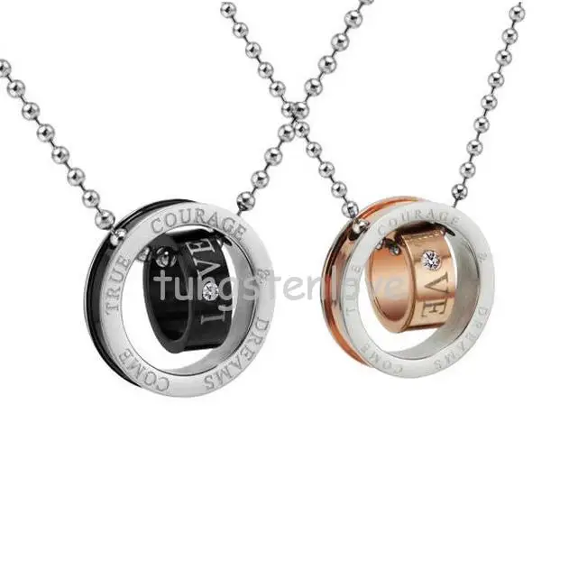 

Charm Fashion Surgical Stainless Steel "Love" Circles Pendant Necklace Women Men Couples Set Circles Best Friends
