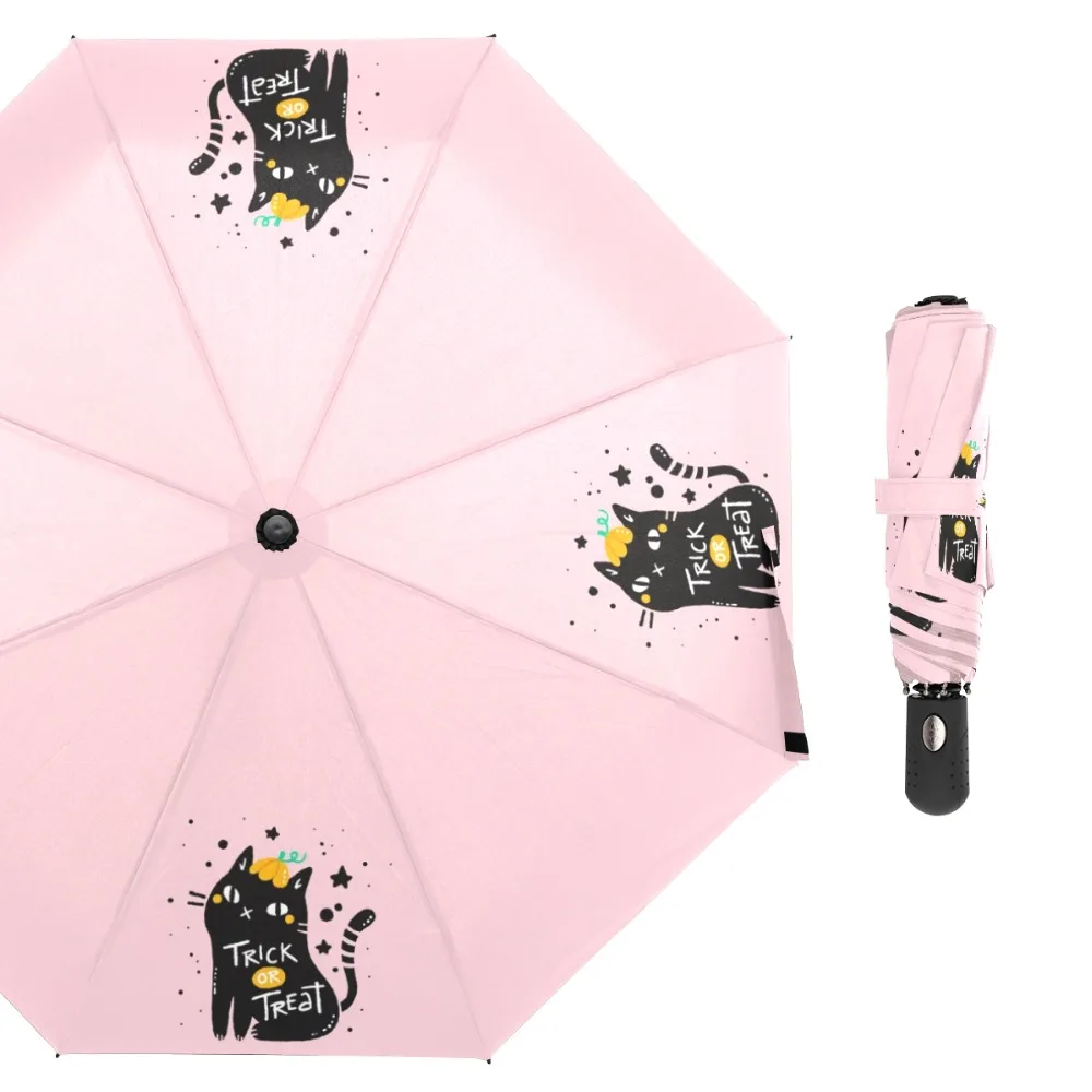 

Susino Pink Cat Windproof Umbrellas Fully-automatic Open Metal Pongee Compact Purple Three-folding Umbrella