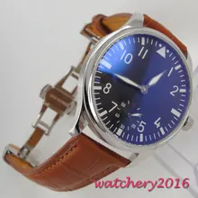 New 44mm parnis black dial Luminous Hands Leather Deployment Buckle 17 jewels Movement 6497 Hand Winding Mechanical Mens Watch