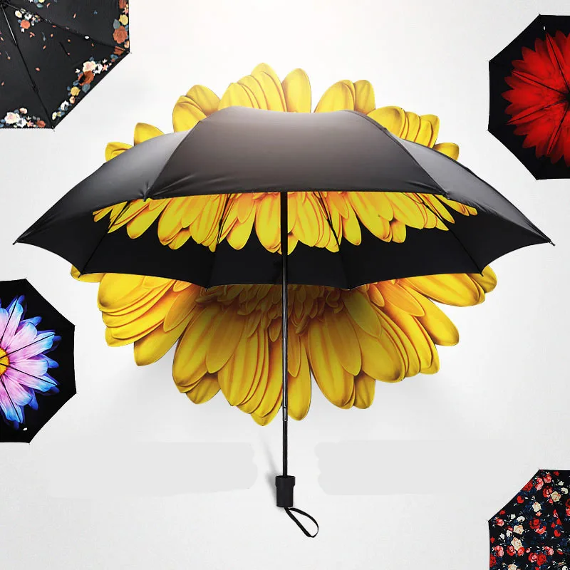 Creative small black umbrella with black coating folding umbrella sun