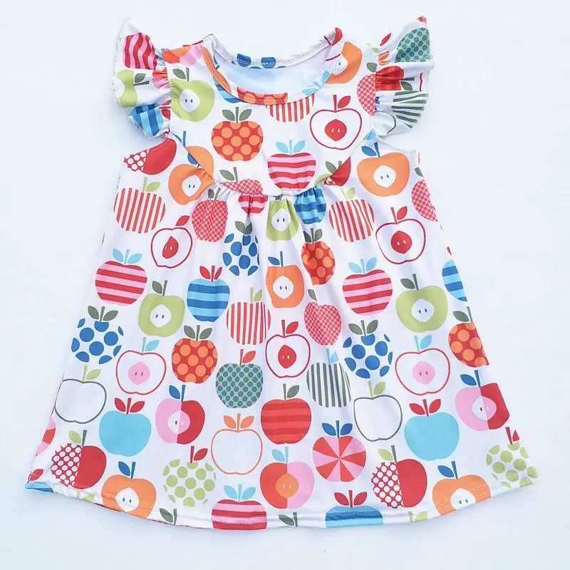 

baby Girls Summer Dress girl back to school dress kids apple printed pearl Dress Milk Silk Dresses 2T to 7T available
