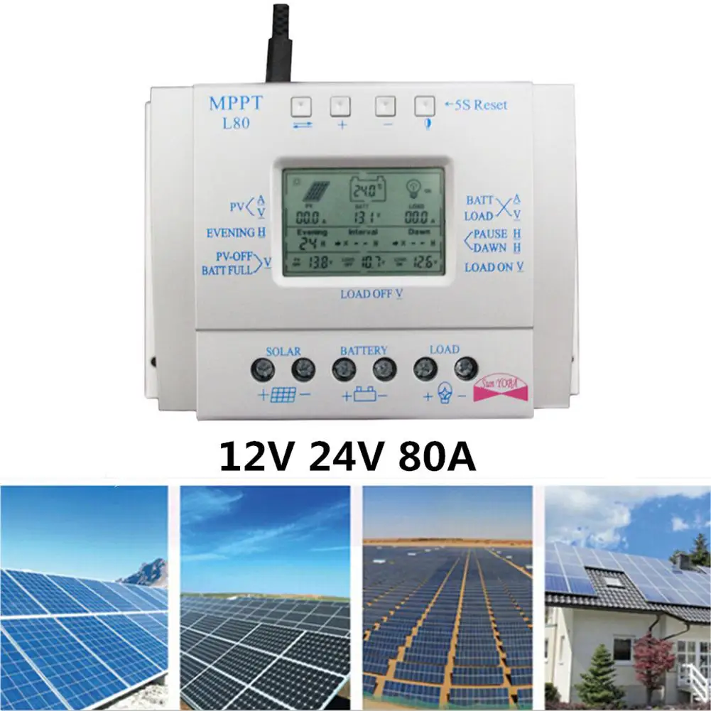 

LCD Display 80A MPPT 12V/24V Solar Panel Battery Regulator Charge Controller without Any Logo On Surface T20 LCD Dropshipping