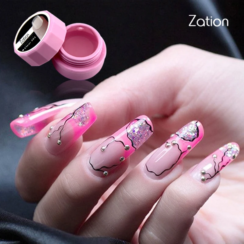 Zation Nail Polish Set Glue Professional Pink White Clear 3 Color Gel