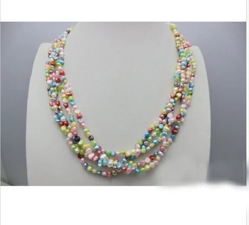 

women Jewelry 5 Rows Necklace Bright Colorful Mixed Real Pearl highlight Stud earring Natural Freshwater pearl