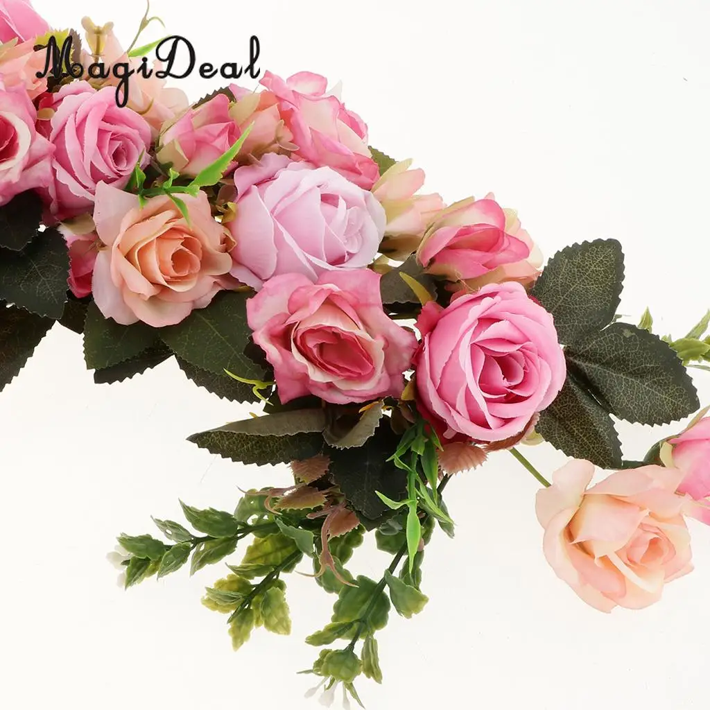 Artificial Silk Rose Wreath Ring Wall Door Lintel Flower Trim Mirror Flower Garland Hanging Wedding Background Prop