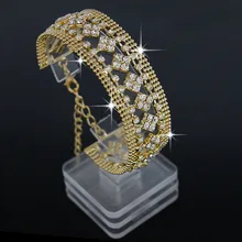 F& U Новая мода золотистый/серебристый Кристалл ювелирные изделия полые Стразы браслет для женщин Свадебные ювелирные изделия# B394