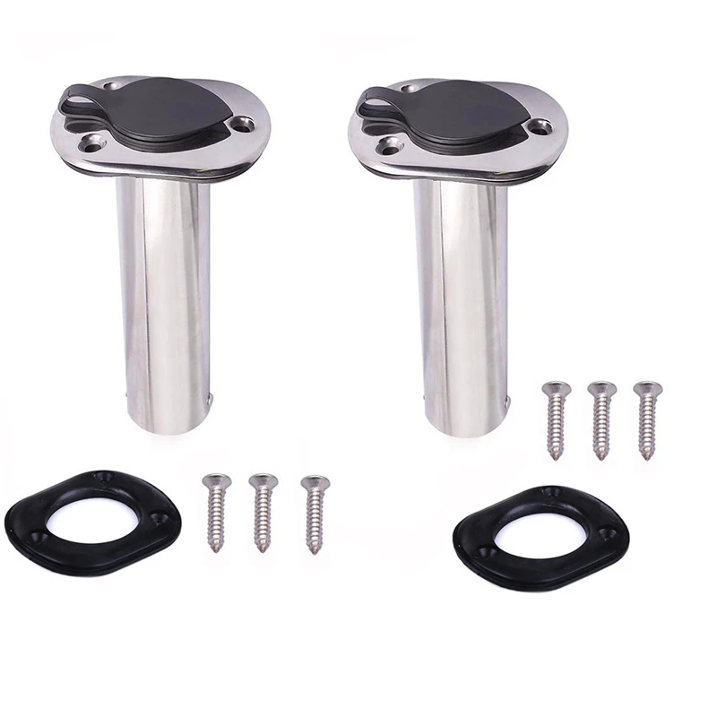 

2pcs Boat Stainless Steel Fishing Rod Holder Flush Mount with PVC Cap, Inner Tube,Gasket Fishing Tackle tool for Kayak Boat