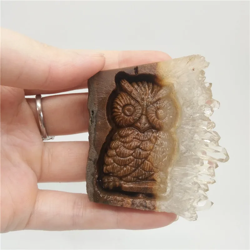 Hot Sale Clear Quartz Cluster Owls Natural Stone Carved Owl For Gift Crystal clusters carve owls | Дом и сад