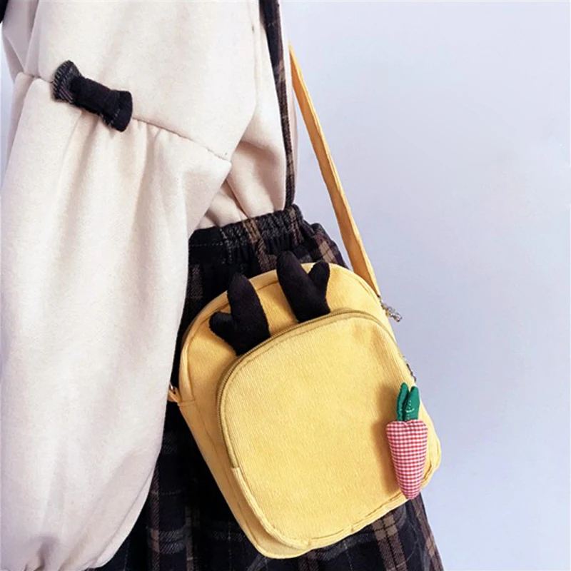 

Korean Casual Japanese Student Harajuku Cartoon Cute Bag Woman Messenger Bags Corduroy Small Shoulder bag Deer Ear Decorat bags