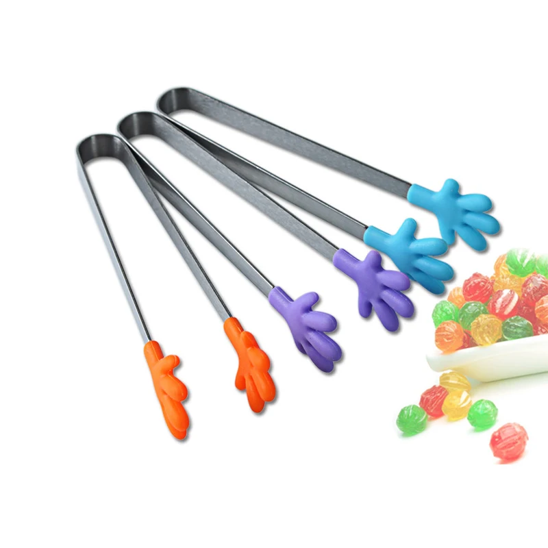 

Small Palm Silicone Clip Tainless Steel Anti-Slip Sugar Dessert Cake Clamp Ice Mini Food Clip Cooking Tongs Kitchen Tools