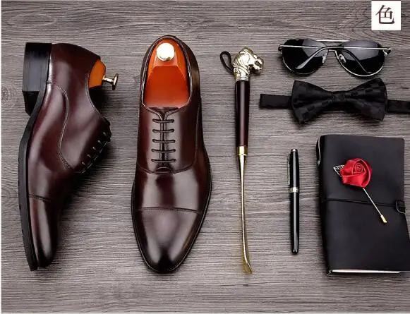Мужская обувь ручной работы на плоской подошве из натуральной кожи вечернее платье обуви модные мужские туфли дерби - Цвет: as show 2