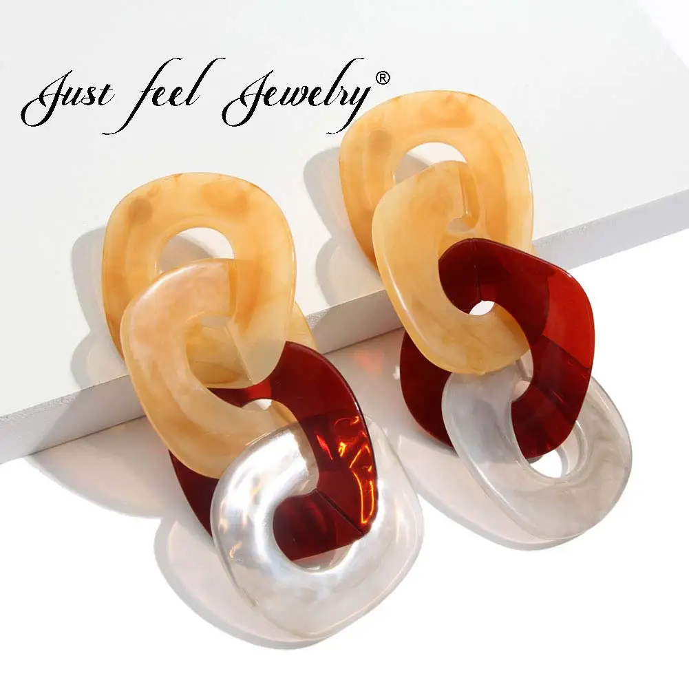 

JUST FEEL ZA New Acrylic Long Drop Earrings 2018 Fashion 5 Color Resin Clear Big Geometric Dangle Earring For Women Punk Jewelry
