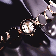 Rose Gold Watches Women Ladies Nobler Fashion Black Color Wafer Design Clock Women Bracelet Watch Time Quartz Watch