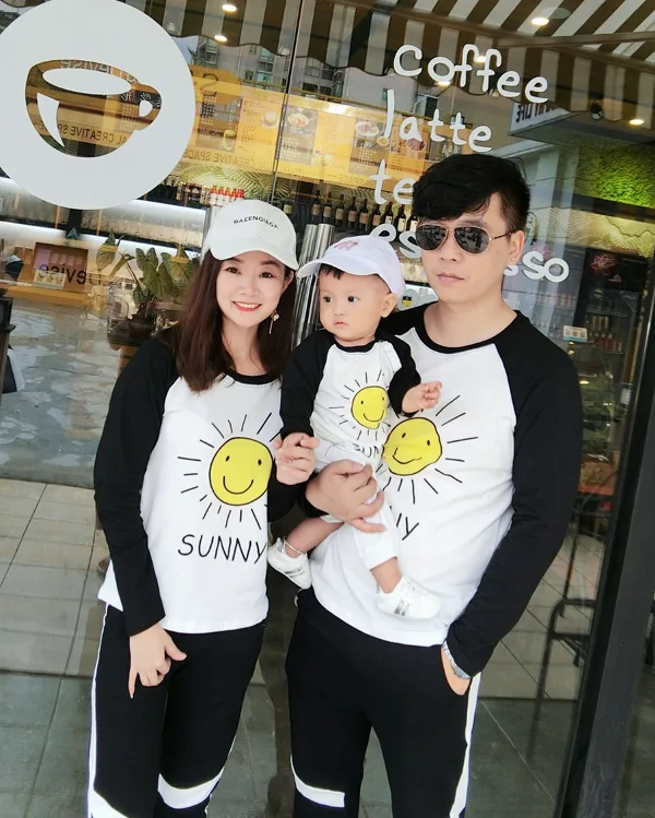 Autumn Mom and Daughter Family Matching Outfits Cartoon Sun T Shirt Fashion Casual T-shirt Father Son Tee Clothes Family Looking