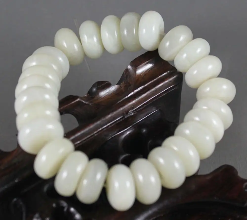 

Chinese pure natural jade hand-made stretchy bracelet with beads, fine bangle