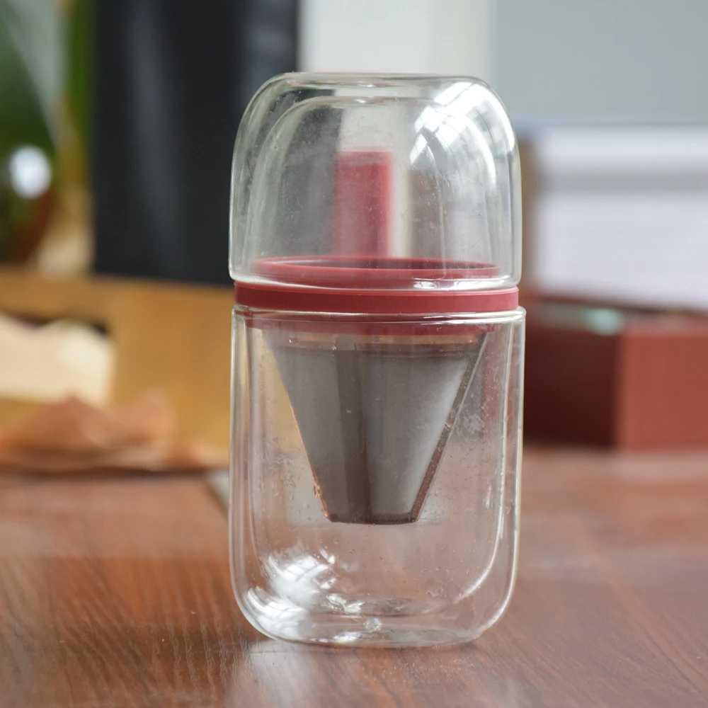 

Portable Glass Coffee Pot Drip Filter Tools with V60 Stainless Steel Cone Filter Coffee Dripper Set for Travel or Home Use