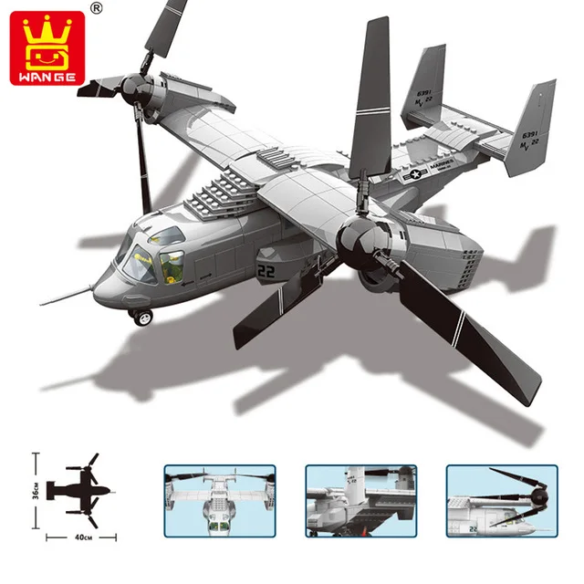 

Wange JX006 Military series The US V-22 OSPREY TILTRTOR AIRCRAFT 1:44 model Building Blocks Classic aircraft toys Children Gifts