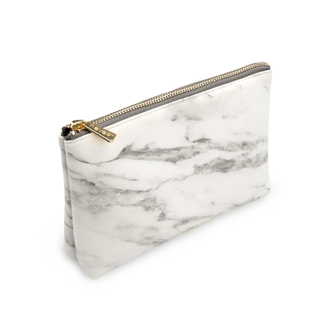 Marble White Pencilcase Pencil Bag Cosmetic Bag with Gold Zipper Fashion Handbags for Makeup Storage Change Holder Coin Wallets tweed zipper makeup bag with wristlet