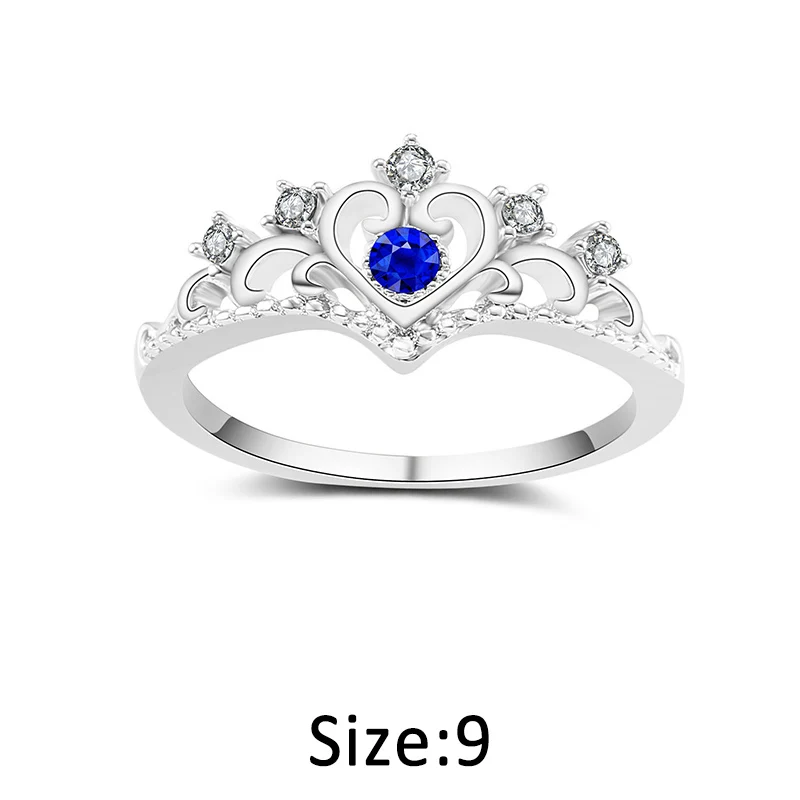 

Crystal Heart Ring Crown Shaped Rings Women Princess Queen Engagement Jewelry M8694