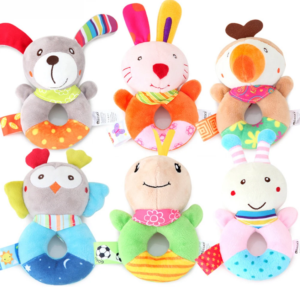 

Cute Cartoon Newborn Baby Rattle Baby Handbell Plush Stuffed Animal Shaker Toy Ring Rattle Early Educational For Todders