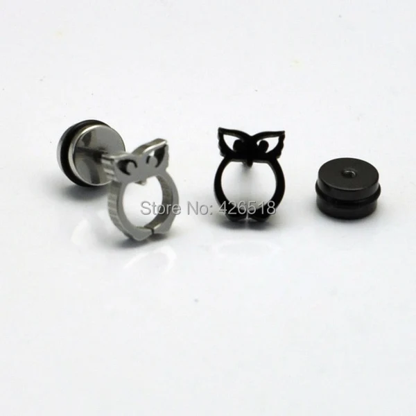 

Unique Hollow Owl White Black titanium steel Women Men Lovers Screw Back (pierced) stud earrings