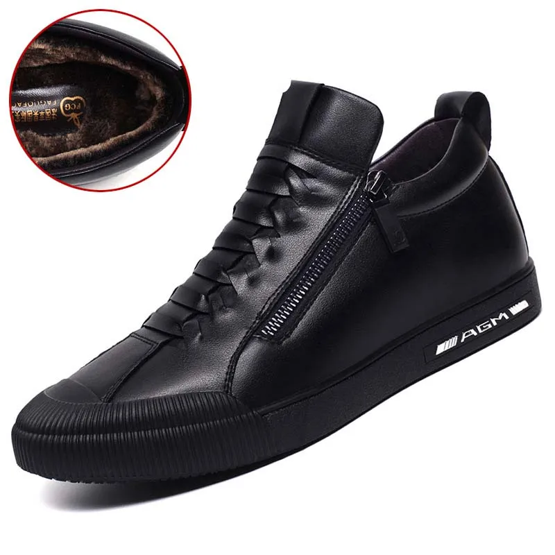 

Masorini Winter Shoes Men Warm Plush Mens Winter Shoes Fashion Men Snow Boots Zipper Male Ankle Boots Black Cotton Inside WW-037