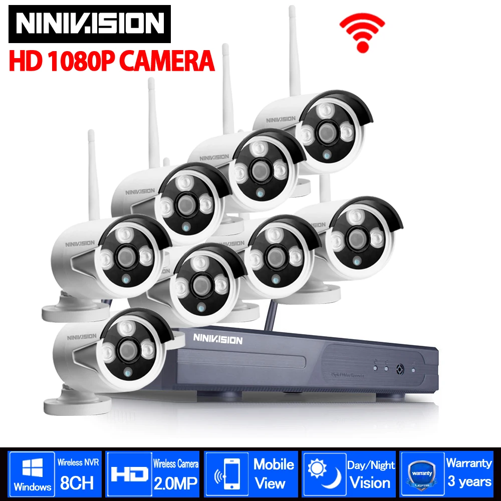 Plug And Play 8CH NVR Беспроводной CCTV Системы 1080P HD H.264 IP66 Мини проектор для домашнего