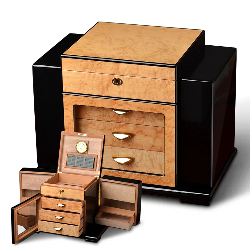 High Quality Transparent Glass Top Red Cedar Wood Cigar Humidor Storage