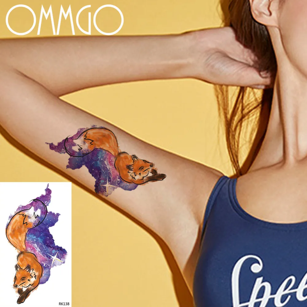 

OMMGO Galaxy Fox Temporary Tattoos For Women Sticker Fake Tattoo Painting Custom Tatoos Body Art Arm Universe Star Waterproof