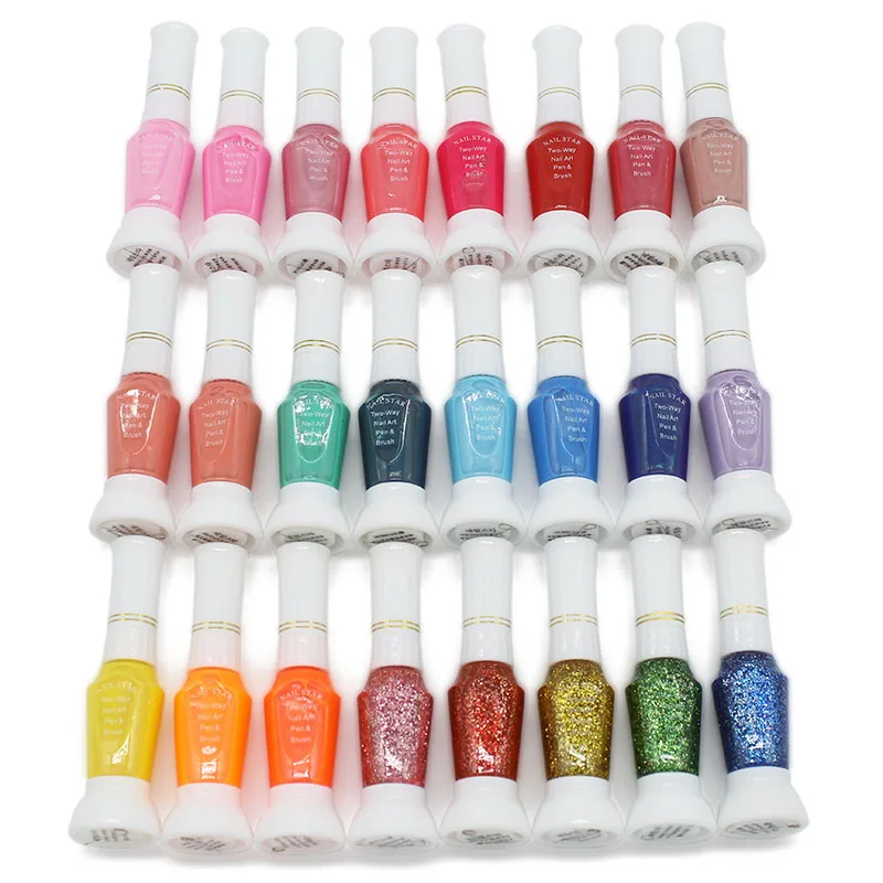 

24 Colors/set Dotted Pen Drawing Pen Nail Art Tools 2 IN 1 Needle Brush Nail Polish Pen Different Colors Makeup Nail Polish Gel