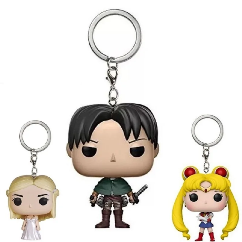 

Attack on Titan Levi Harri Potter Hermione Fantastic Beasts Halle Quinn Hulk Thanos Thor Action Figure Keychain With Box