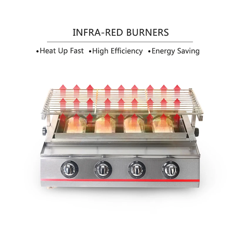 BBQ Gas Grills LPG Gas 4 Burners Gas Grills For Outdoor Camping Picnic Barbecue Tools Infrared Grill BBQ Plate