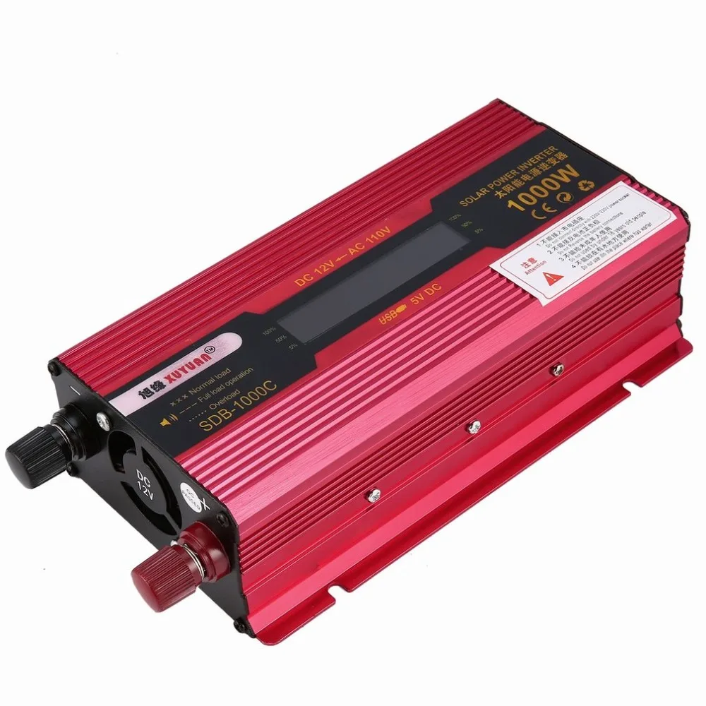 Солнечная мощность 1000 Вт Инвертор питания DC12V AC110V домашний вентилятор Охлаждающий автомобильный преобразователь для бытовой техники аварийный источник питания