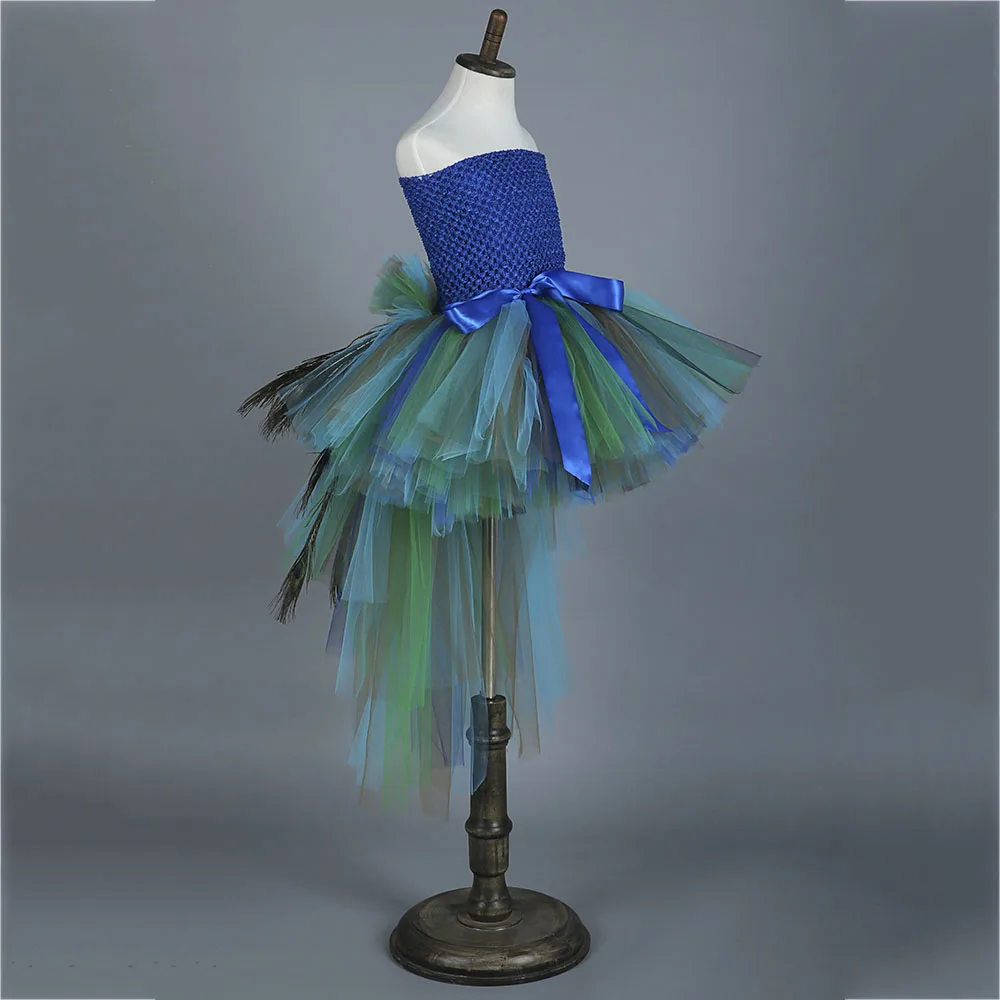 Elegant Long Tail Peacock Tutu Dress for Kids Girl Clothes Children Wedding Party Celebrity Carnival Peacock Dresses Ball Gown (3)