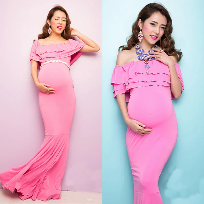 Rosa Real de Maternidad Embarazadas vestido de Trompeta para de fotos de Ropa Embarazadas vestido Largo Fiesta De L1097|dresses vogue|dresses girldresses lingerie - AliExpress