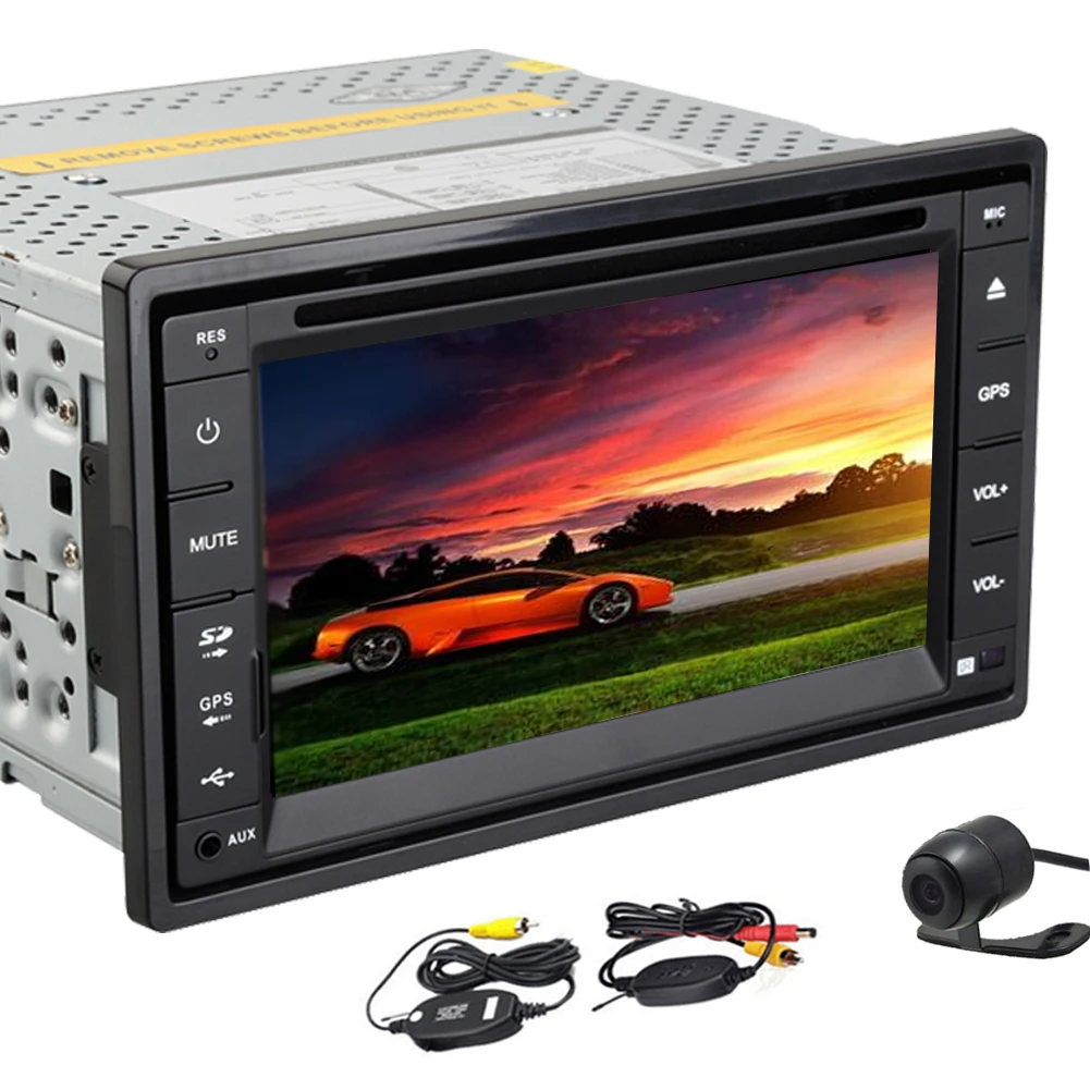 6.2 Inch Wince 8.0 UI Double Din Bluetooth Touch-Screen Car DVD Player Stereo In Dash GPS Navigation System FM AM Radio Receiver Support USB/SD/Steering Wheel Control Function+Wireless rear camera