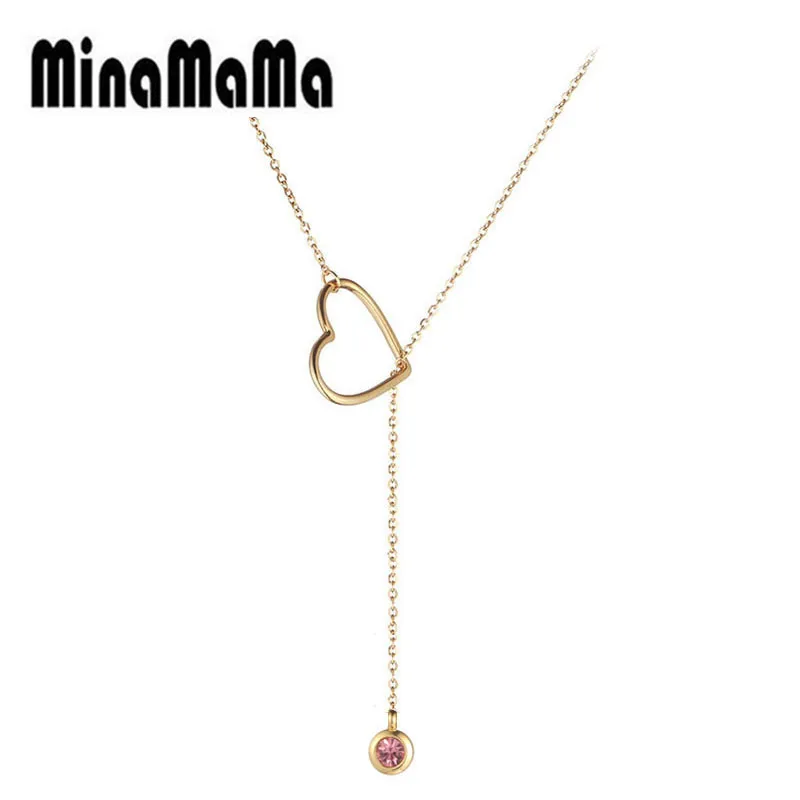 

Stainless Steel Hollow Heart Y Shape Necklace Round Crystal Pendant Necklace For Women Simple Thin Jewelry Wholesale Necklaces