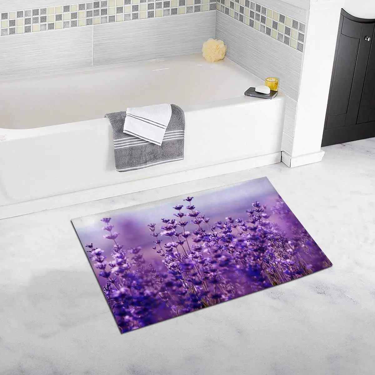 Purple Lavender Flowers Non Slip Bathroom Mat Bath Rug,in Mat from