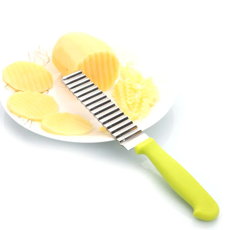 

1PCS/hot Stainless Steel Potato Chips Wavy Cutter Dough Vegetable Crinkle Slicer Knife Corrugated Knife Kitchen Accessories