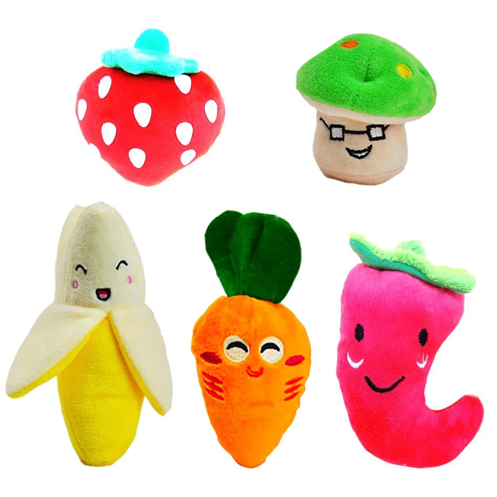 5Pcs/Pack Dog Toys Pet Puppy Chew Squeaky Plush Sound Cute Fruit Vegetable Designs Toys Pet