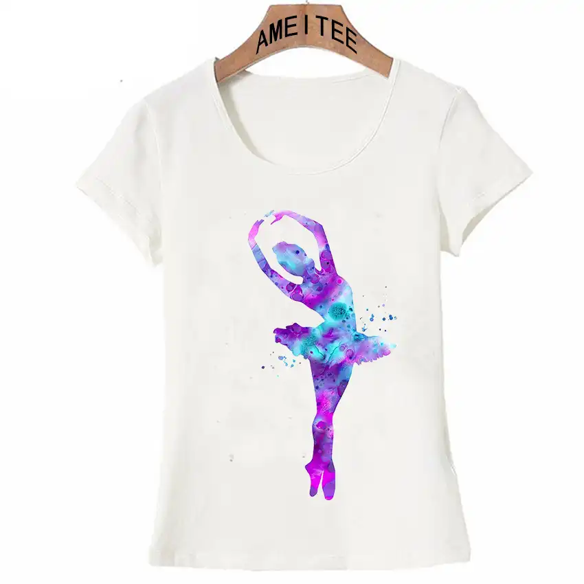 2018 new summer women short sleeve aqua ballerina t shirt elegant ballet dance posture design female tops cute girl tee ballerina design