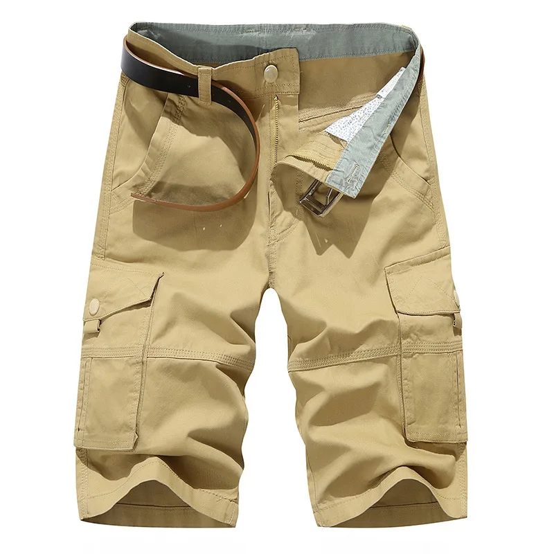 Мужские военные шорты до колена с несколькими карманами, повседневные деловые шорты, пляжные Брендовые брюки, мужские летние модные шорты для бега - Цвет: Khaki