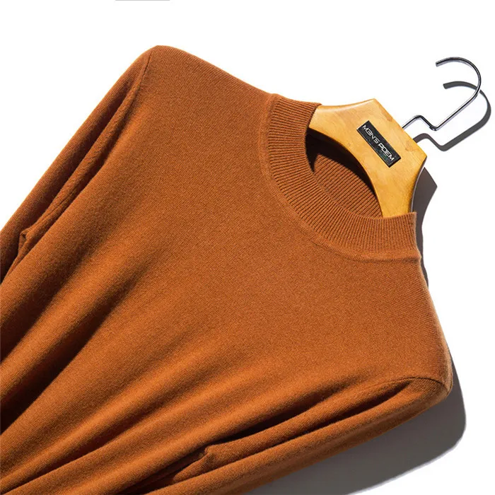 Зимний мужской свитер из шерсти, утолщенный теплый кашемировый тонкий пуловер с высоким воротом, Мужская брендовая одежда, сплошной цвет - Цвет: Оранжевый