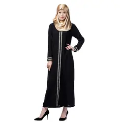 Кафтан Абаи джилбаба Исламская Мусульманский коктейльное Для женщин с длинным рукавом халат вышитые черный-Золотой платье с вышивкой 3