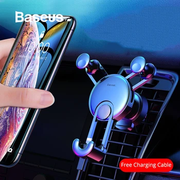 

Baseus Car Phone Holder Gravity Air Vent Mount Mobile Phone Holder Stand for iPhone USB C Cable for Xiaomi Mi9 Charging Bracket