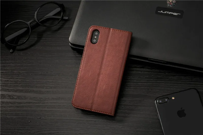 For Iphone XR Case Dark Brown Coque For Iphone X XS Max Luxury Cases With Card Slots Shell Covers For Iphone 8 8plus 7 6S x 10 (11)