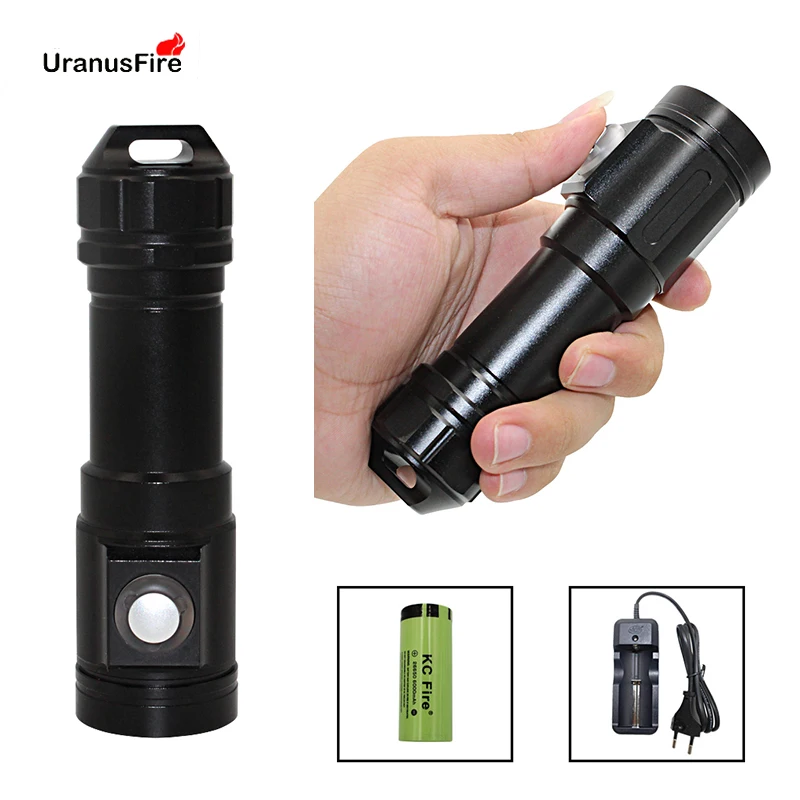 

Uranusfire Flashlights torch 5 file XM-L2 waterproof flashlight for diving underwater led dive light 26650 battery flash lamp