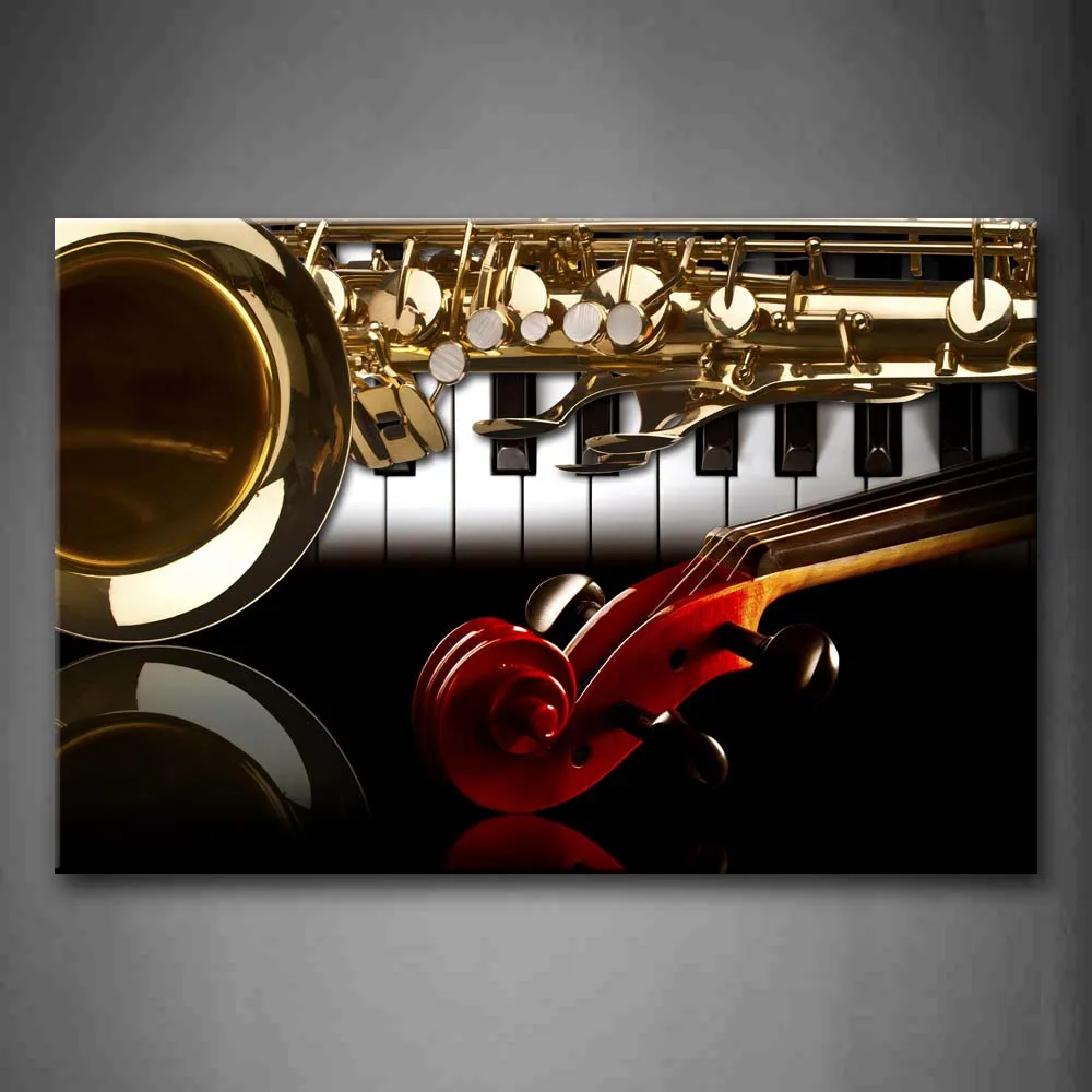 

Framed Wall Art Pictures Various Instruments Canvas Print Music Modern Posters With Wooden Frames For Living Room Decor