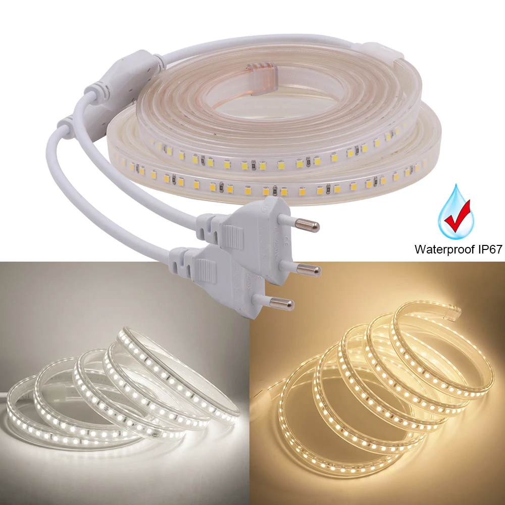 cheap 1M 2M 3M LED Strip SMD 2835 Flexible Waterproof LED Light Strip 120Leds m Ribbon Tape Lighting Home Garden Cabinet Light 220V