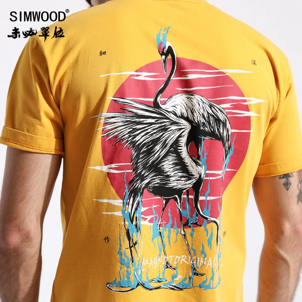 SIMWOOD летняя новая футболка в китайском стиле Мужская с рисунком журавля